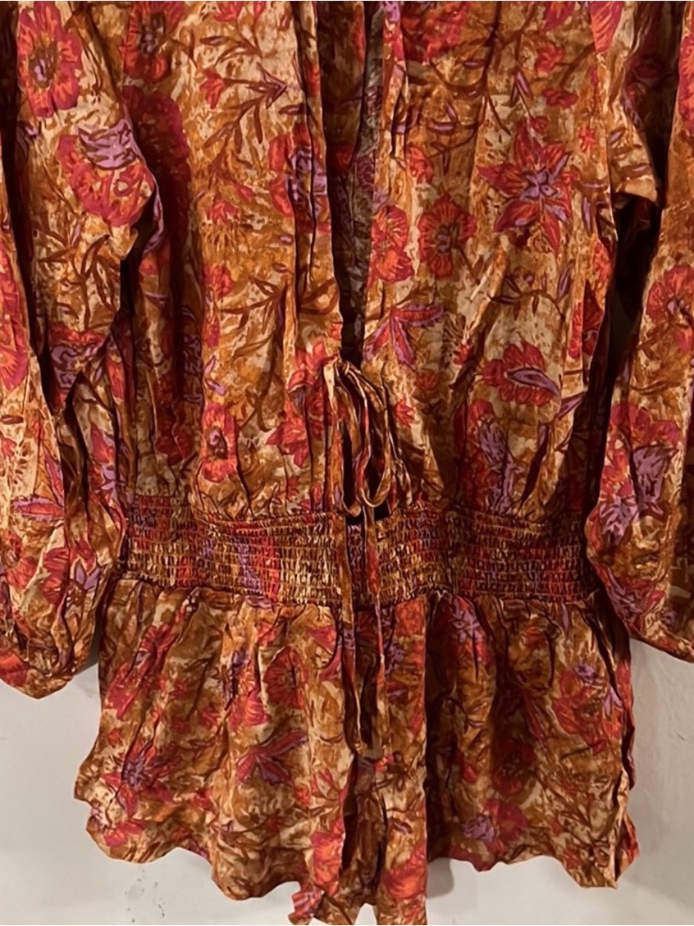 Free People ‘Dance Till Dawn’ Romper Size Small - Orange Floral 🧡 🌼 - Picture 7 of 10